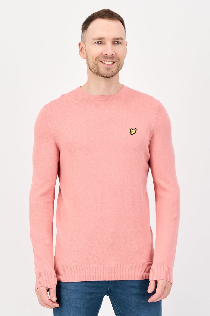 Lyle & Scott Men Crew Neck Embroidered Logo Sweater, Pink - Image 1